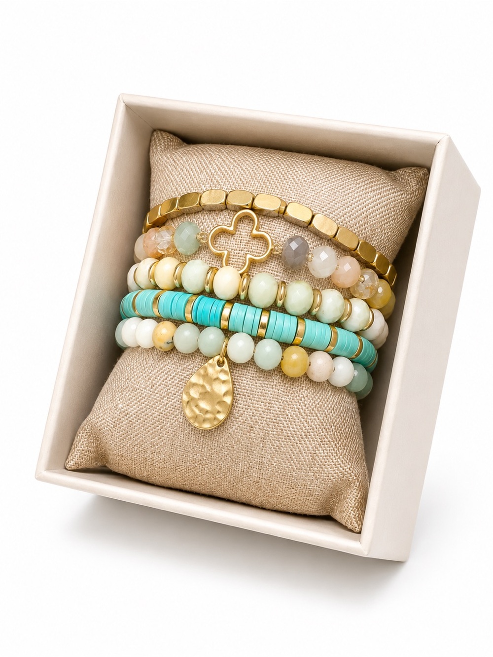 Nicole Miller New York NWT Coastal Beaded Bracelet Stack Gift Box Boho Chic - Picture 3 of 5